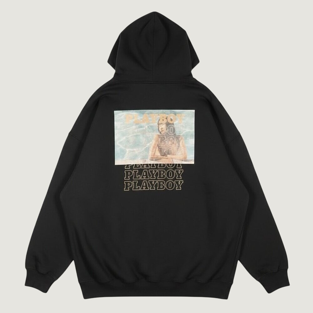 Missguided Playboy Oversized Hoodie Graphic‎ Print Black Large